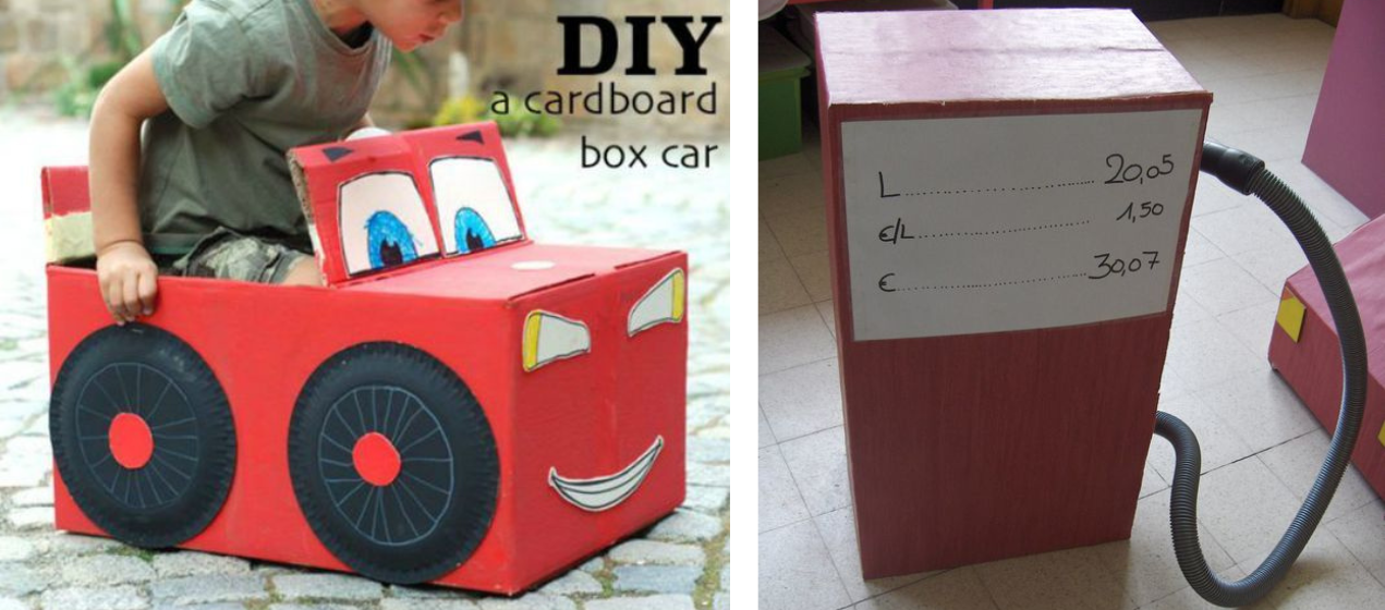 auto a pumpa z kartonové krabice