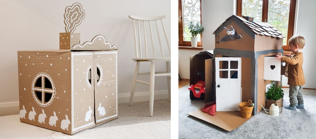 domeček z kartonové krabice